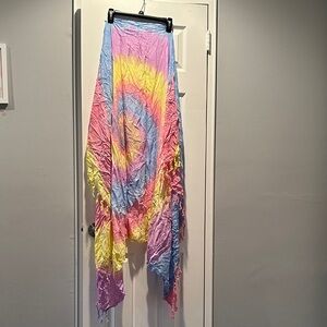 Vibrant Asymmetrical Tie-Dye Pool/Beach Coverup